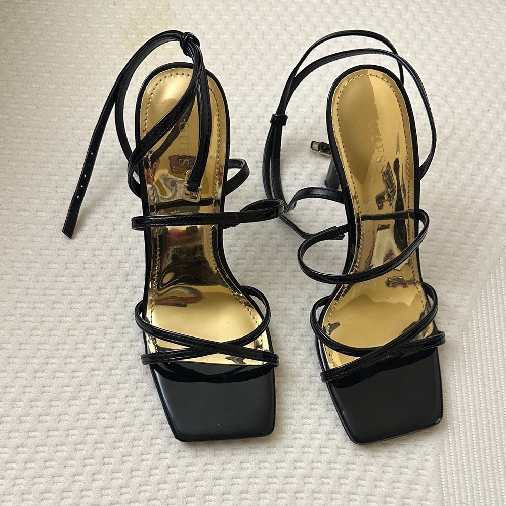 Guess Black / Gold Strappy Heels
